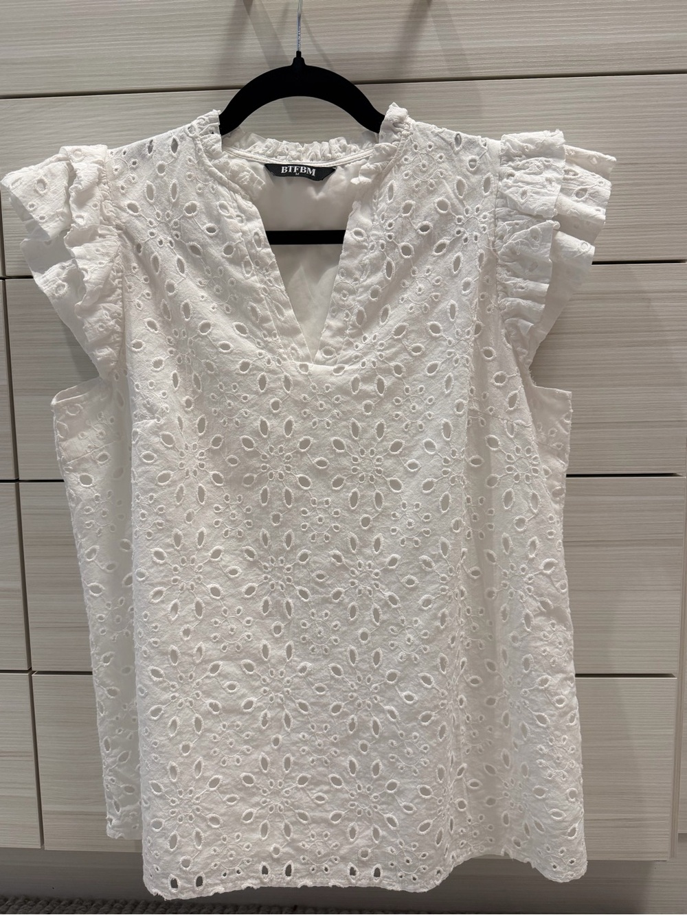 BTFBM White Eyelet Ruffle Neck Blouse